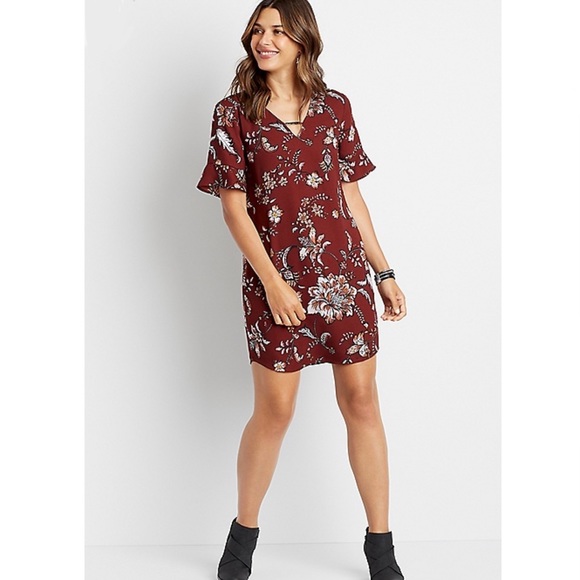 Maurices Dresses & Skirts - Maurices Brown Floral Bar Back Mini Shift Dress